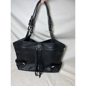 Lodis 1965 Nikki Satchel Black Leather Shoulder Bag Gold Hardware